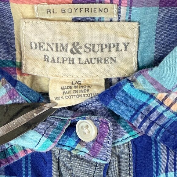 Ralph Lauren Denim And Supply RL Boyfriend Flannel Tartan Button Up Shirt L - Picture 2 of 7